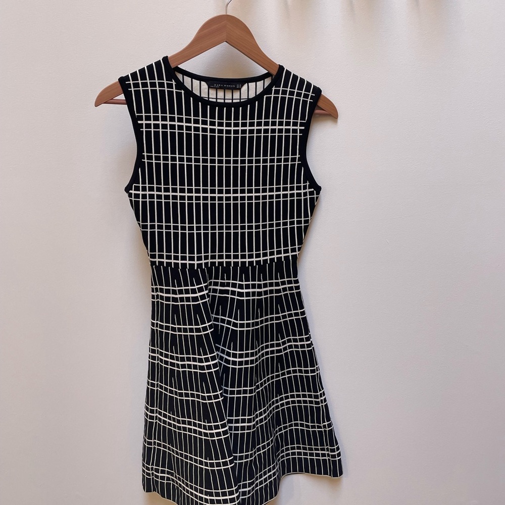 Zara Black and White Fit and Flare Dress